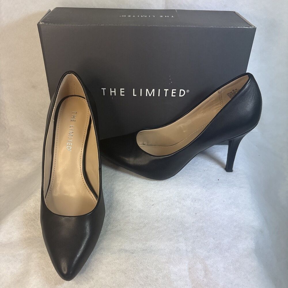 The Limited Tatum Black Leather Pumps Heels Size 8 M Pointed Almond Toe Stiletto
